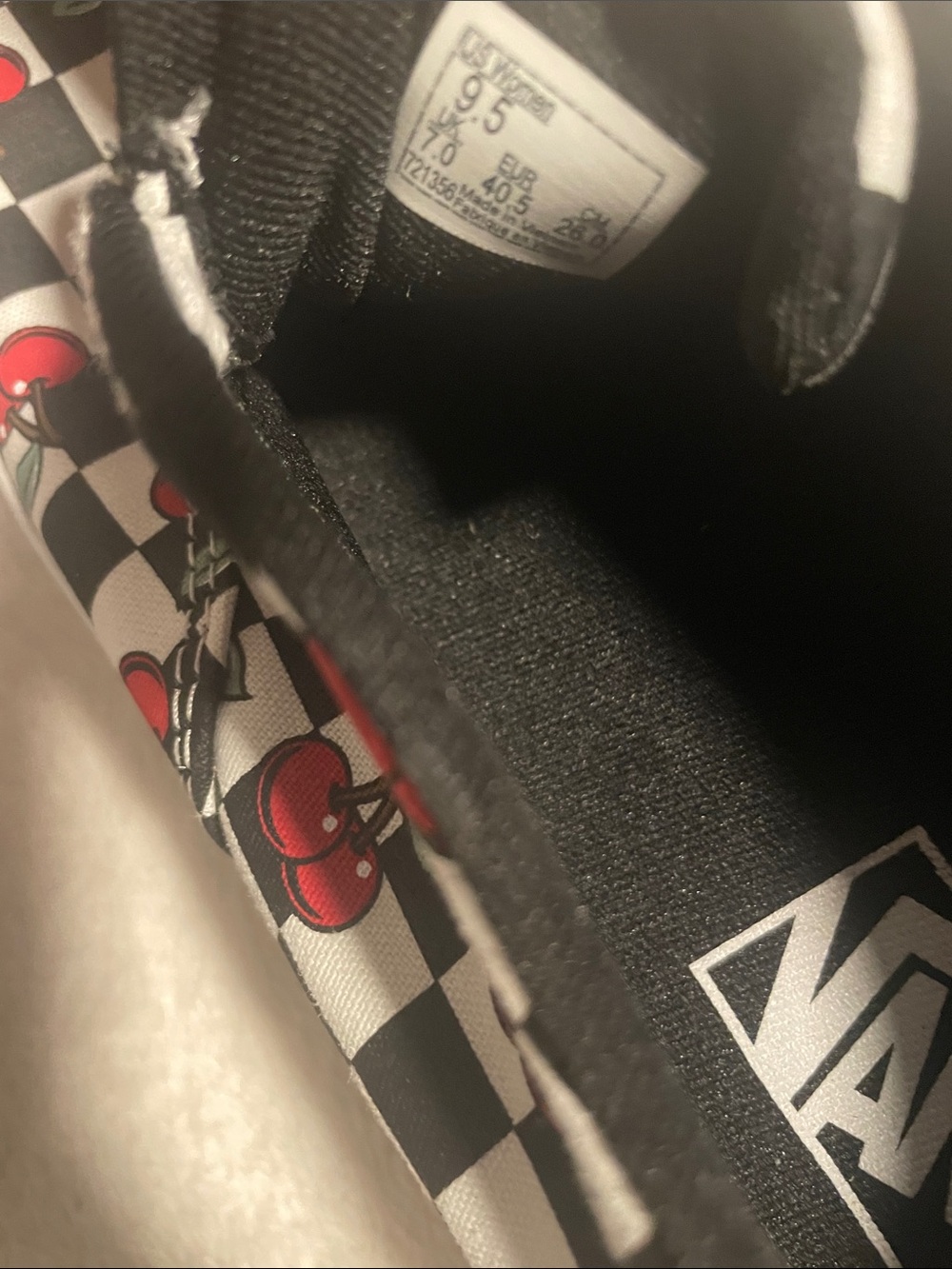 Vans Kids Checkerboard Cherry Canvas Sneakers - Black/White/Red - Picture 8 of 8